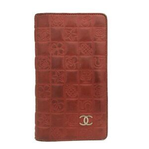 EGA CHANEL Icon CC Logo Leather Long Bifold Wallet Purse Red/9BL1644